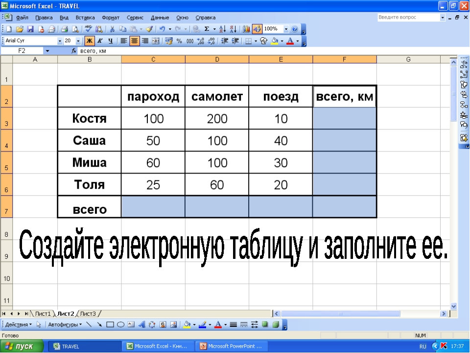 Образцы таблиц в excel для самостоятельного заполнения